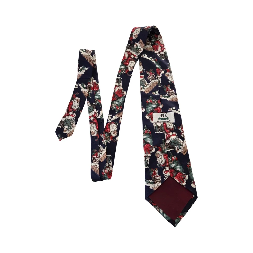 417 by Van Heusen Vintage Silk Santa Christmas Neck Tie Made in USA Holiday